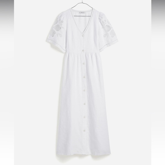 Madewell Cassie Button-Front Midi Dress in Linen XL Eyelet White - Picture 1 of 9